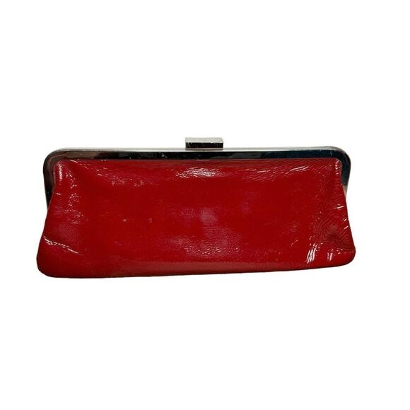 HOBO international red crinkle patent leather large kisslock clutch wallet - Picture 4 of 11